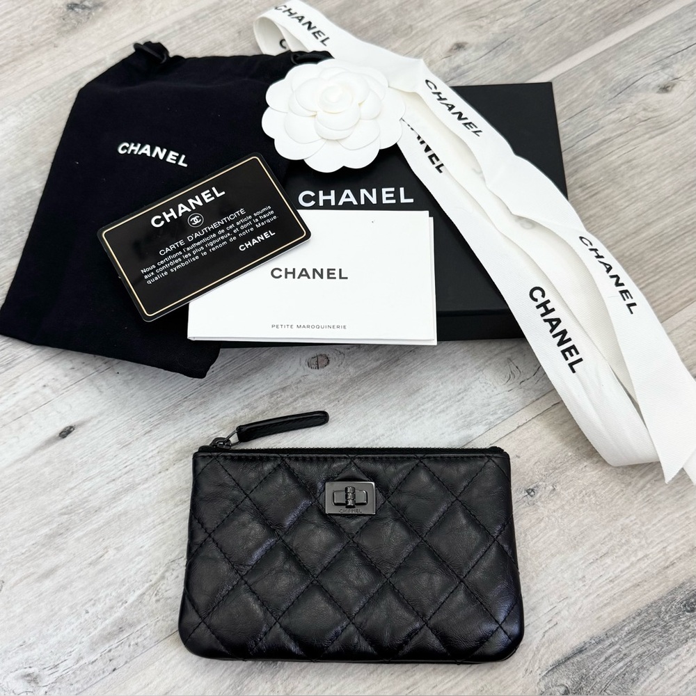 Chanel So Black Aged Quilted Calfskin Leather Reissue Zipper Pouch